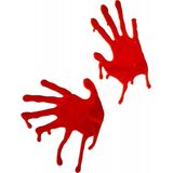 Halloween 2x stuks bloederige horror handafdrukken raamdecoratie - Halloween bloed handen voor op het raam