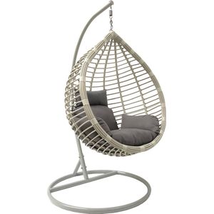 Rijoka Hangstoel Eggy Original Schommelstoel – Grijs Rattan - Grijs Kussen - XLarge - Voor personen 2.20m Max.