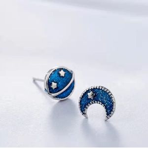 Gading® meisje oorknoppjes - dames oorknoppen met ster & Planeet -blauw- 10mm- 925 zilver