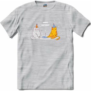 Happy Birthday Cats | Verjaardag - Katten - Happy Birthday - T-Shirt - Unisex - Donker Grijs - Gemêleerd - Maat 3XL
