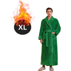 Livano Badjas Heren - Fleece - Katoen - Badstof - Sauna - Hamam - Wafel - Bathrobe - Duster - Ochtendjas - Spa - Kimono - Groen XL