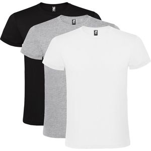 3 Pack Roly Atomic Basic T-Shirt 100% katoen, single jersey, 150 gsm Ronde hals wit / grijs / zwart Maat XL