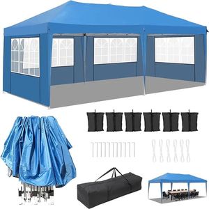 Asaam-Partytent Opvouwbaar 3x6 x2.66m-Hoogte Verstelbaar- Feesttent - Paviljoen - Paviljoen - Gazebo – Pergola – 3X6m Waterdichte Pop Up -Outdoor Paviljoen Tenten Vier Kanten 420D Oxford -Regendicht Luifel Tent voor Bruiloft