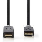 Nedis DisplayPort-Kabel - DisplayPort Male - HDMI Connector - 4K@30Hz - Verguld - 2.00 m - Rond - PVC - Antraciet - Doos