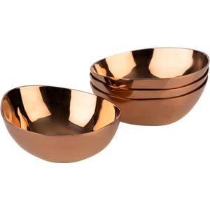 Schaal PEBBLES set van 4 - roestvrij staal PVD-gecoat - 65 x 6 cm - hoogte 25 cm - koperen look - luxe design Schalen & Presenteerbladen