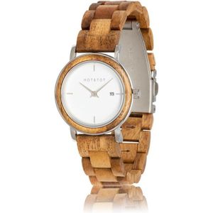 HOT&TOT | Hemera - Houten horloge voor dames - 32mm - Acacia hout - Zilver - Wit