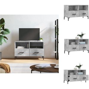 vidaXL TV-meubel Betongrijs 80 x 36 x 50 cm - Stevig houten ontwerp - 2 vakken en 2 lades - Kalme stijl met ijzeren poten - Kast