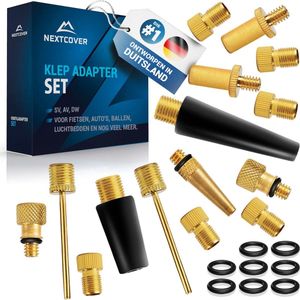 Nextcover® Profi Fietsventiel Adapter Set [15-delig] I Geschikt voor alle Ventielen I Adapter voor Frans ventiel voor Fietspomp & Compressor I Fietsventieladapter I Ventieladapter I Autoventiel I Fiets Ventiel