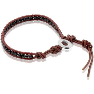 Zinzi rood leren armband zwarte beads one-size ZIA756R