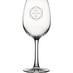 Gegraveerde witte wijnglas 36cl voor de beste Zus in hexagon