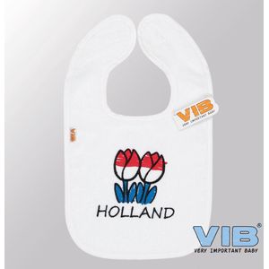 VIB® - Slabbetje Luxe velours - Holland met tulpen (Wit) - Babykleertjes - Baby cadeau