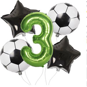 Voetbal Decoratie - Leeftijd 3 - Voetbal Feestje - Jongens Versiering - Folie Ballonnen - Set Van 5 - Voetbal Fans -