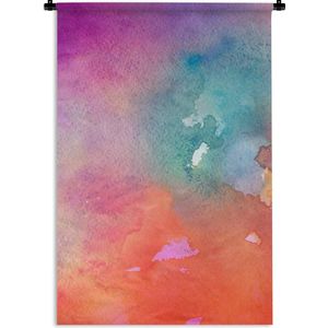 Wandkleed Waterverf Abstract - Abstract werk gemaakt met waterverf en oranje met roze en blauwe tinten Wandkleed katoen 60x90 cm - Wandtapijt met foto