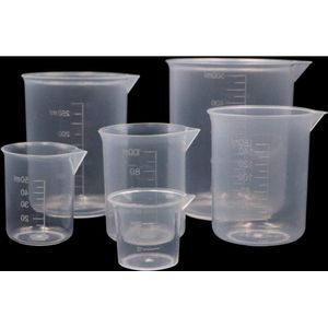 Kunststof maatbekerset 6 stuks - 25 ml, 50 ml, 100 ml, 150 ml, 250 ml, 500 ml - PP laboratorium maatbeker met maatstaf - transparant