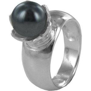 Silventi 9SIL-20719 Zilveren Ring met Parel - Dames - Bloem - Zirkonia - Parel - Grijs - 10 mm Doorsnee - Maat 60 - Zilver
