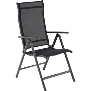 Tuinstoel, klapstoel, outdoorstoel met robuust aluminium frame, rugleuning 8-traps verstelbaar, tot 150 kg belastbaar, zwart HMCB30BK/02BK