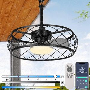 Plafondventilatorlampen met hangende haken - dimbare huisventilatorlampen - 3 kleurtemperaturen - afstandsbediening - hangend licht voor binnen en buiten - 6 meter stroomkabel (IP64)