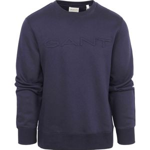 Gant - Sweater Embossed Logo Navy - Heren - Maat M - Regular-fit