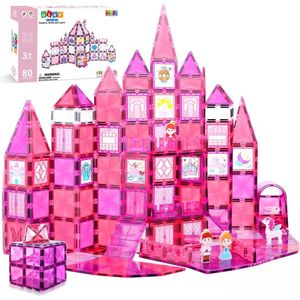 Magnetic Tiles - Magnetisch Speelgoed - Magnetische Tegels - Educatief & Constructie - Montessori Speelgoed - 80 Stuks - Magnetische Bouwstenen - Magnetische Bouwblokken - Voor 3, 4, 5, 6, 7, 8, 9 Jaar - Bouw je Magna Wereld - Kinderen - Olvy
