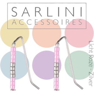 SARLINI accessoires - Hippe kleine rechte oorhangers en/of oorliners (earclimber) oorbellen - Licht Roze / Zilver kleine rasin beads - lengte1,5 cm - zilver tone rvs metaal - volwassenen jeugd kinderen - dames meisjes - casual