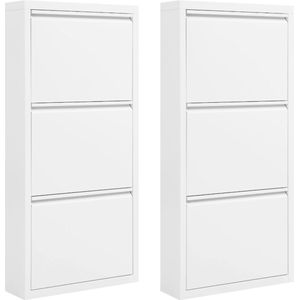 Stemily Schoenenkast - 2 Stuks - 3 Lades per Kast - 6 KG per Lade - Metaal - Geen Montage - Wit - 50 cm x 106 cm x 15 cm