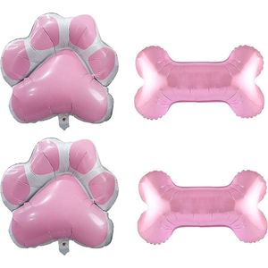 Grote decoratie set Honden Poten en Botten roze 4-delig - hond - ballon - honden poot - honden ballon - roze