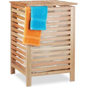 Relaxdays wasmand hout - wasbox landelijk - opbergmand met deksel - 52 liter - vierkant