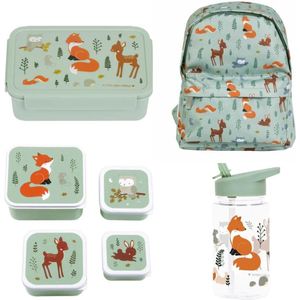 A Little Lovely Company Back to school set - Rugzak/Drinkfles/4 Snackdozen/Bentobox - Bosvriendjes