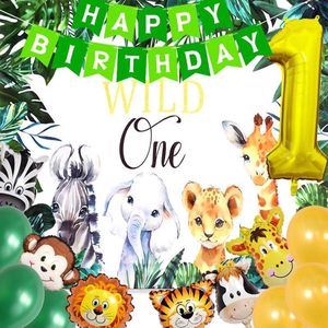 Bollabon® - 1 Jaar versiering - Versiering Jungle Thema 1 Jaar - Jungle Versiering - Cakesmash Wild One Verjaardag Poster - Ballon 1 Jaar - Safari Versiering - Jungle Slinger Happy Birthday