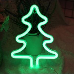 Groenovatie LED Neon Wandlamp ""Kerstboom"" - Op Batterijen en USB - 25x19x2cm - Groen