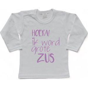 Shirt Aankondiging zwangerschap Ik word grote zus | lange mouw | lila | maat 98 zwangerschap aankondiging bekendmaking Baby big sis sister