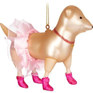 BRUBAKER Jack Russell Terrier als Prima Ballerina - Handbeschilderde Kerstbal van Glas - Handgeblazen Kerstboomversieringen Figuren Grappige Decoratieve Hangers Boombal - 11,8 cm