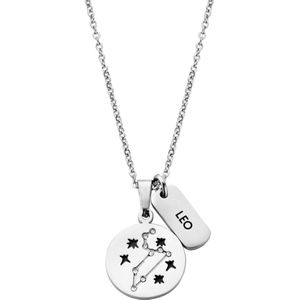 CO88 Collection Zodiac 8CN 26068 Stalen Collier met Hanger - Sterrenbeeld Leeuw - Lengte 42 + 5 cm - Zilverkleurig