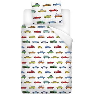 Snoozing Cars Dekbedovertrek - Junior - Flanel - 120x150 cm + 1 kussensloop 60x70 cm - Multi kleur