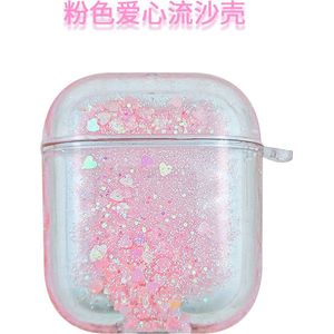 Apple Airpods hoesje | Pink Glitter Harts | Airpods Case | koptelefoon cases | hard kunststof Water - Glitter Case Cover