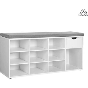 MIRA Home - Schoenenbank - Schoenenopberger - Halbank - Schoenenrek - Wit - Hout - 104x30x48cm