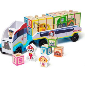 Melissa & Doug - Paw Patrol Truck Houten Blokken ABC Puzzel | Skye, Marshall, Chase | 33 Stuks | Educatief spel | rollenspel | houten speelgoed | 3+ | Cadeau voor jongens en meisjes