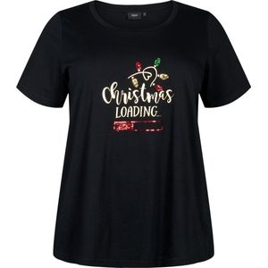 ZIZZI MCHRISTMAS, S/S, STRAIGHT TEE Dames T-shirt - Black - Maat XXXL (63-64)