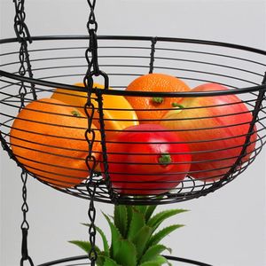 Hangende fruitmand met 3 niveaus voor opslag, fruit- en groentemanden met haken, ijzer
