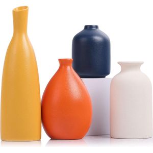 Kleurrijke keramische vazen 4-pack moderne geeloranje blauwe kleine vazen voor huisdecoratie - ideaal voor woonkamer, keuken, kantoor, badkamer, mantel, entree, boerderij en salontafeldecoraties