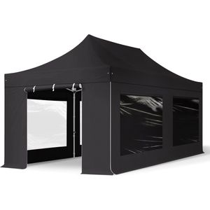 3x6 m Easy Up partytent Vouwpaviljoen met zijwanden (4 panorama), PROFESSIONAL alu 40mm, zwart