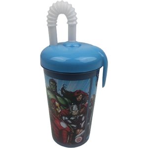 Drinkbeker Avengers met rietje - Blauw - Kunststof - 400 ml - Waterfles - Fles - Bidon - Marvel