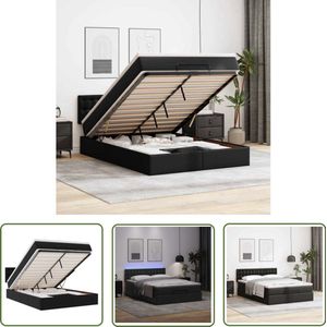 vidaXL Slaapbank - Bedpoef - Bed poef met matrassen en LED's 140x190cm kunstleer zwart - Boxspring - Led Lampen - Slaapcomfort