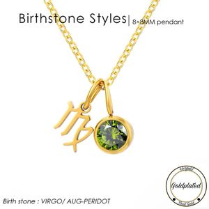 Borasi Birthstone Ketting Augustus | Sterrenbeeld Maagd | Goldplated | Lichtgroen | Dames Sieraden | Dames Ketting |