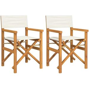 vidaXL Regisseursstoel - Regisseursstoelen - Opklapbare Regisseursstoel - Regisseursstoel Voor Buiten - Regisseursstoelen inklapbaar 2 st massief teakhout crèmekleurig
