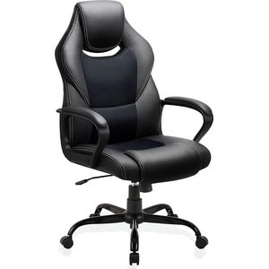 Luxe Ergonomische Bureaustoel Met Kantelmechanisme - Directie Managerstoel Ergonomisch - Ergonomische Luxe Racing Style Design Game Computer Stoel - Voor Gamen/Kantoor/Thuiswerken - Extra Dikke Vulling - Kunstleer - Zwart