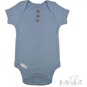 100% katoenen Romper Met Fijn Rib en Decoratieve Knoopjes Unisex 100% Katoen Kleur Dusty Blue Maat 56/62 0-3 MND OEKO-TEX STANDARD 100