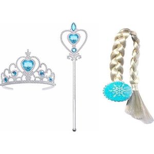 Accessoires voor bij de prinsessenjurk meisje - speelgoed 3 jaar - Toverstaf - Kroon meisje - Haarvlecht - Verkleedkleding - Prinsessen speelgoed - Voor bij je Elsa jurk
