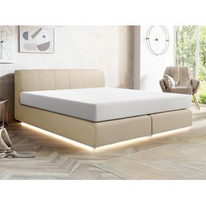 Ysmée Complete set met boxspring en hoofdbord – Met bedbodem – Met ledverlichting – Met matras – 160 x 200 cm – Stoffen bekleding – Beige – OTARU van YSMÉE L 231 cm x H 87 cm x D 172 cm