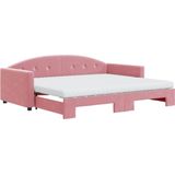 vidaXL - Slaapbank - onderschuifbed - en - matrassen - 90x200 - cm - fluweel - roze